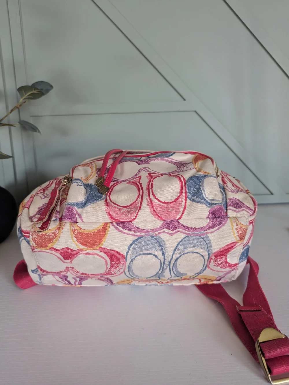 Coach Multicolor Signature Canvas Backpack - Pink Accent